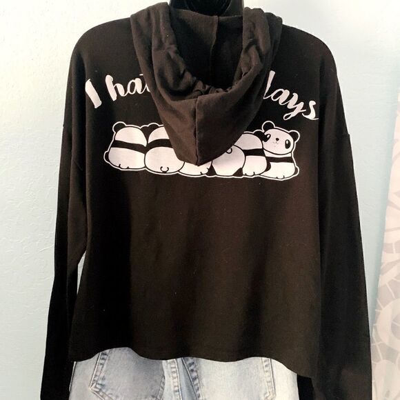 Queen Bees Black & White Panda Pullover Hoodie Sweatshirt Size Small - Picture 4 of 5